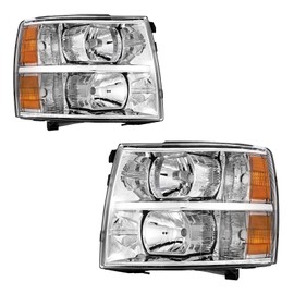 ZonCar Headlight Assembly,Chrome Headlights Fit for 2007-2013 Silverado 1500,2007-2014 Silverado 2500 HD/3500 HD,2007 Silverado 2500 HD/3500 Classic,Amber Reflector Clear Lens