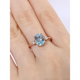 ASFKIPMF Fashion Jewelry 14k Gold Filled Natural Aquamarine Crystal Ring CZ Crystal Diamond Ring Blue Topaz Diamond Ring Gemstone Ring Aquamarine Gemstone Wedding Bridal Band Ring Size S