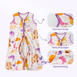 TILLYOU Sleep Sack 0-6 Months - 2 Pack Baby sleep sacks 0.5 TOG with 2-Way Zipper, Lightweight Cotton Sleeping sack, Animal graffiti &purple
