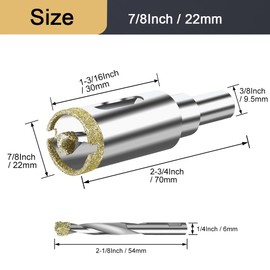 ASNOMY 7/8Inch (22mm) Diamond Hole Saw with Pilot Drill Bit, 7/8" Diamond Tip Coated Hole Saw with Guiding Drill Bit for Glass Ceramic Marble Porcelain Tile Granite Quartz
