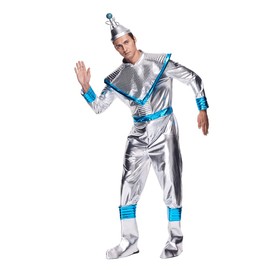 EraSpooky Men's Retro Space Alien Costume Deluxe Adult Shiny Metallic Robot Outfits