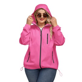 Avoogue Plus Size Womens Lightweight Rain Jacket With Hood Waterproof Windbreaker Women Packable Fall Jacket Anorak Jacket Hot Pink Summer XL