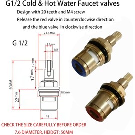 Repuesto de cartucho de cerámica con vástago de latón y disco cerámico G1/2" para grifo de cocina o baño (2 paquetes, agua fría y caliente)