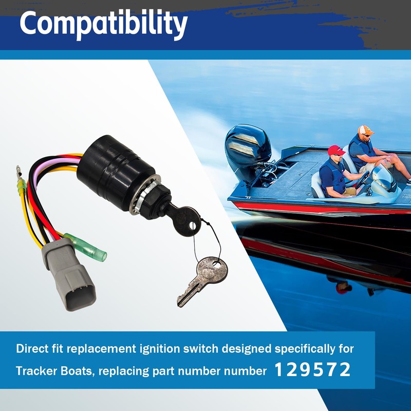 129572 Ignition Switch with 2 Key Compatible with Tracker Boats,