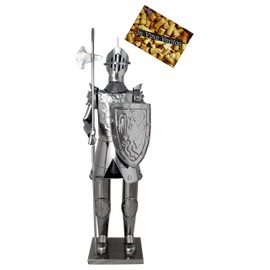 BRUBAKER Wine Bottle Holder 'Knight' - Table Top Metal Sculpture - with Greeting Card