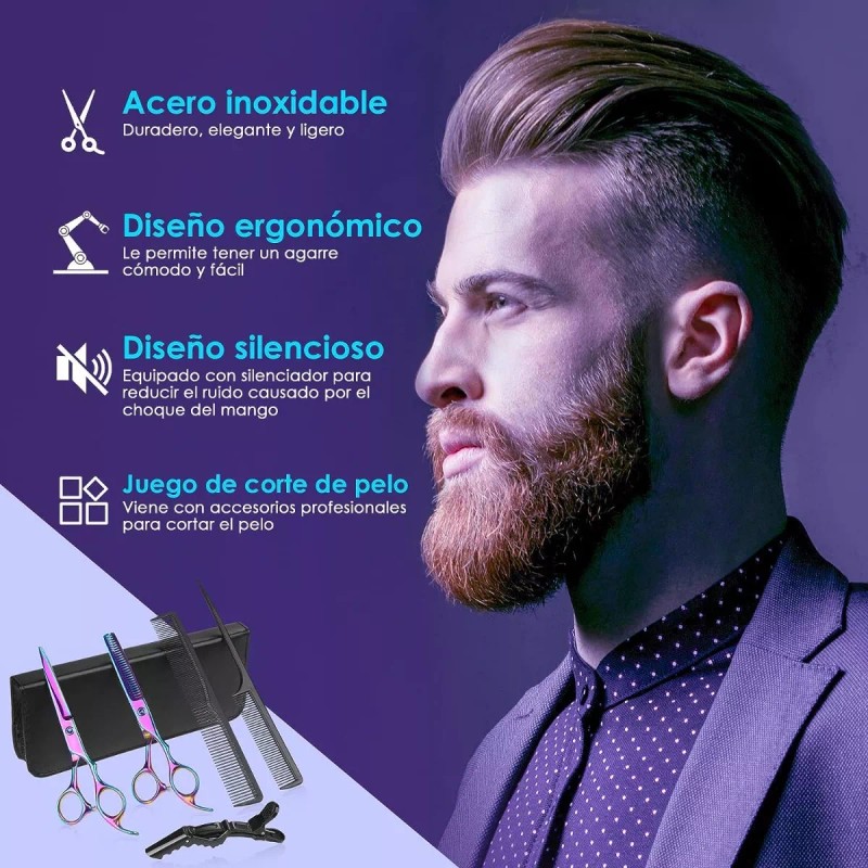 Tijeras Barbero Profesionales Tornasol Con Peine Afilado