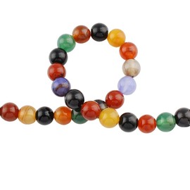 Gemstone Strand, 8 mm, 6 mm, 4 mm, Mixed Colour Agate Stone Beads, Round Natural Stone Set with Hole for Threading (8 mm - 45 Pieces)