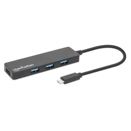 Manhattan 164924 Hub USB de 4 Puertos Súper Velocidad Compatible con Velocidades de Transferencia de 5 Gbps con Conector USB-C Macho Integrado