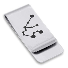 Comfort Zone Studios Stainless Steel Aquarius (Water Bearer) Astrology Constellation Classic Slim Money Clip Credit Card Holder, Silver