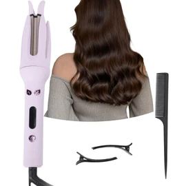 Rizador Automático, Temperatura Ajustable, Antiescaldaduras, Efecto de Onda Grande, Combinación de Colores Elegante, Morado, 110-220 V, con Recordatorio de Pitido y Rizador Ancho