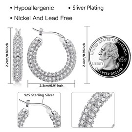 Earrings Sterling Silver 925 Hoop Earrings for Women, 14 Carat Gold-Plated Hoop Earrings, Round, Shiny Small Hoop Earrings with AAA+ Cubic Zirconia Rhinestones, Hypoallergenic Hoop Earrings for Women, Cubic Zirconia