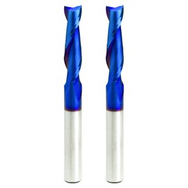 MAODWIN 2PCS CNC Router Bit 1/4 inch Shank Up Cut End Mill with Nano Blue Coating Solid Carbide Spiral Plunge Router Bits for Wood Cutting,Carving,Engraving&Milling Cut Tools
