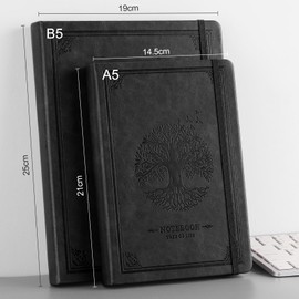 RETTACY Thick Lined Journal Notebook, A5 Hardcover Leather Journal With 320 Numbered Pages for Writing,100gsm Lined Paper, for Women Men Work Office School,14.5 x 21cm - Black