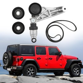 4627038AA-KIT Drive Belt Kit with Belt Tensioner & Idler Pulleys Replacement for Jeep Wrangler JK 3.6L 2012-2018, 4627038AA