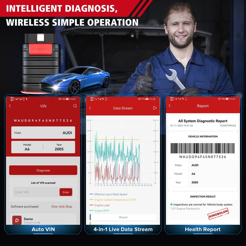 KINGBOLEN Ediag OBD2 Scanner Bluetooth, Bidirectional Scanner All System Diagnostic