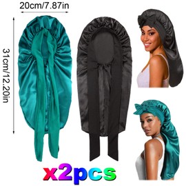 LNGJIN Pack of 2 Long Satin Caps, Adjustable Women's Men's House Head Caps, Long Silk Hair Cap, Long Satin Hair Cap, Long Satin Hair Cap, Silky, Silk Sleep Cap, Satin Bonnet, NO