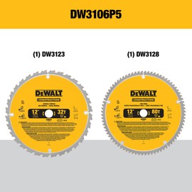 DEWALT 12-Inch Miter Saw Blade, Crosscutting, Tungsten Carbide, 80-Tooth, 2-Pack (DW3128P5)
