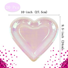 AQUGOO 20 Pcs Heart Shaped Disposable Paper Plates 10-inch Serving Plates Trays for Wedding Birthday Valentine's Day Bridal Showers Party Supplies (Pearlescent Pink)