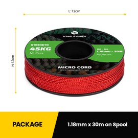 Kamu Synber Micro Cord 1.18mm Paracord Braided Rope 30m Spool for Bracelet, Crafting, Jewelry Making, Key Chains | Support 45kg | Red