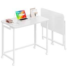 4NM 23.6" Mobile Small Rolling Computer Desk, Folding Laptop Cart Table with Wheels, Portable Office Desk for Small Space Couch Bed - All Black