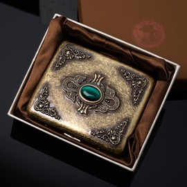 Goshentech Vintage metal case, metal plated copper,18-20 capacity, surface imitation emerald ornament,gift box packaging(Bronze, 85mm King Size)