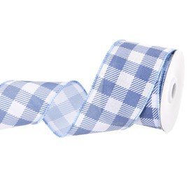 MECCANIXITY Deep Blue Checkered Ribbon,2.5 Inch x 10 Yards Wired Edge Gingham Ribbon Farmhouse Plaid Ribbon for Gift Wrapping, DIY, Christmas Decoration and Bows Craft