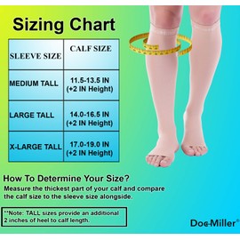Doc Miller Calcetines de Compresión de Punta Abierta (1 par) 30-40 mmHg Medias de Compresión Para Ejercicio, Recuperación, Dolores, Varices, Mangas para Pantorrillas (Beige, Grande Alto)