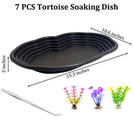 Apatal Reptile Bathing Pool 2-in-1 Tortoise Water Dish with Ramp Extra Large Turtle Feeding Bowl with Steps Reptile Food & Water Dishes 7 Pcs Gecko Habitat Decoration Accessories Lizard Bath Tub