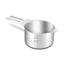 BERYLER 1PCS 2/3Cup (160ml, 5.3oz) Single Measuring Cup, Stainless Steel Measure Scoop, Metric and US Measurement, Heavy Duty, Dishwasher Safe