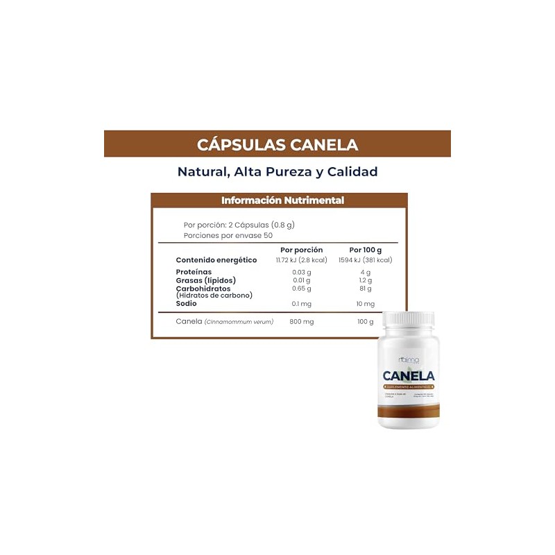 NAIMA Canela 800mg, 100 Cápsulas | Apoya la Digestión y