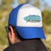 Beach Theme Decor Another Day in Paradise Trucker Hat Blue