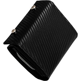 Dom Teporna Men's Bifold Wallet, Large Capacity, Compact, Carbon Leather, Small Wallet, L-Shaped Zipper, Coin Pocket, Box Type, Small, Black