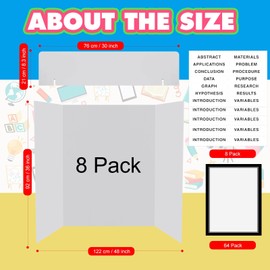 8 Pcs Trifold Display Board 36"x 48" Large White Presentation Board with Board Headers 8 Science Subtitles 64 Black Edge Self Adhesive Paper Poster Board for School Projects and Business Presentations