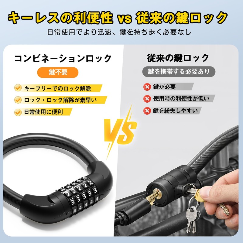 ZPOW Bicycle Key, Chain Lock, Wire Lock, 5 Digit Dial,