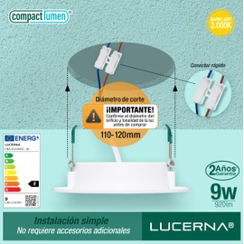LUCERNA LED Downlight Recessed Ceiling 9W – LED Spotlights Interior Ceiling Round Warm Light 3000K – 920 LM – Ceiling LED Ceiling Light F110-120 mm – LED Panel in Pack of 6