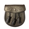Sporran de piel negro con 3 borlas en relieve doble