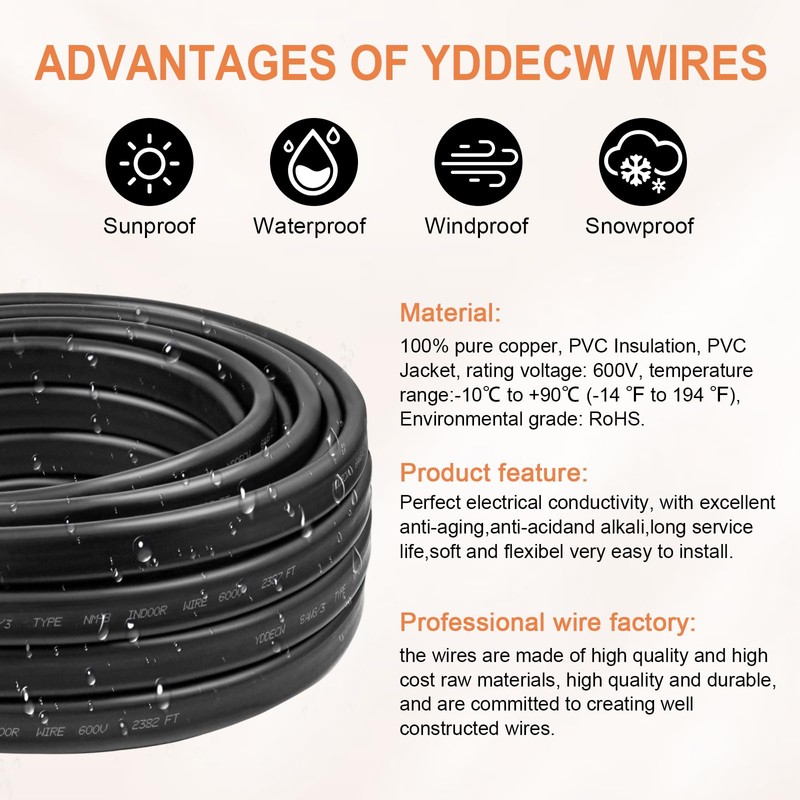 YDDECW 8/3 NM-B Wire with Ground - 25FT 8 Gauge