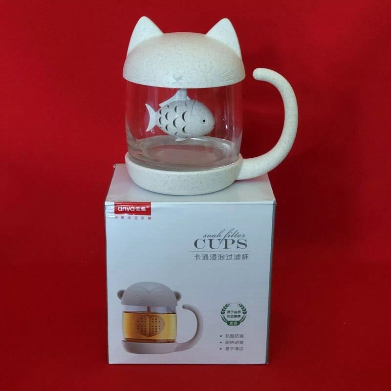 Anya Clear Glass Cat Tea Mug 8 Oz Speckled Base