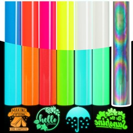 IModeur 6 Pack PU Heat Transfer Vinyl Glow in The Dark with 1 Pack Reflective HTV - 30.5 x 25.4 cm Iron on Vinyl for Cricut Maker, Silhouette Cameo, HTV Vinyl Bundle for Shirt, Clothes, Hats