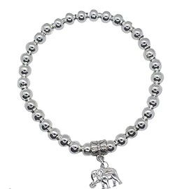 Fashion Stretchy Bracelets with Silver Beads, Elephant Pendant