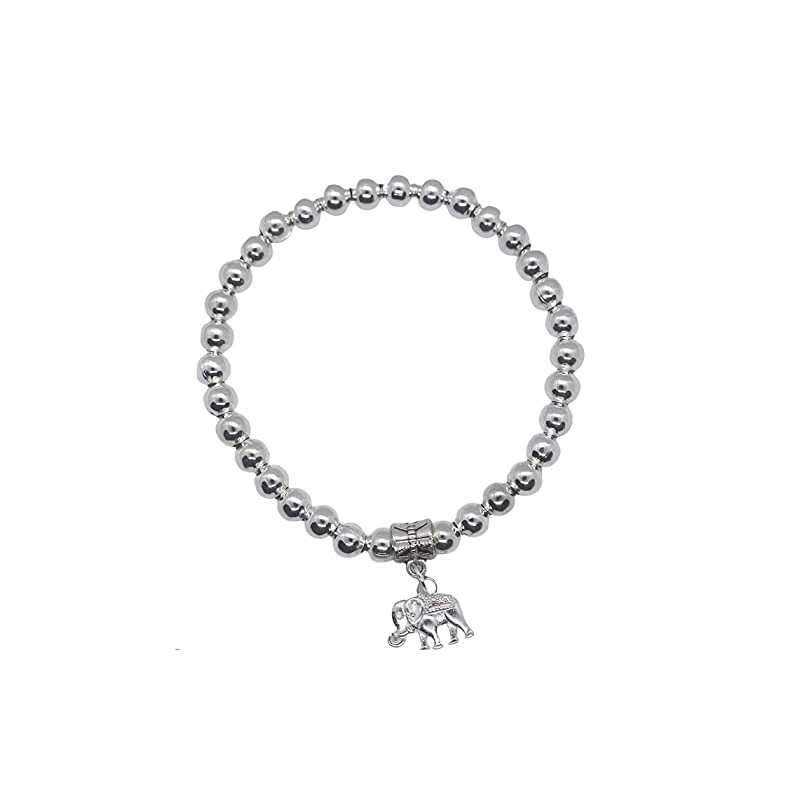 Fashion Stretchy Bracelets with Silver Beads, Elephant Pendant