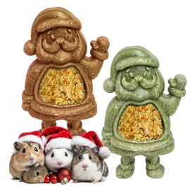 TEEWY Santa Claus Guinea Pig Toys, Natural Vegetables, Fruits and Timothy, Christmas Hamster Chew Toys for Teeth, Guinea Pig Toys Enrichment, Small Animal Chew Toys for Chinchilla, Rat, Gerbil, 2PCS