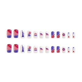 4th of July Press on Nails, 24PCS Medium Square Fake Nails, Independence Day Nails, Full Cover False Nails, Acrylic Fake Nails Art Manicure Decoration for Memorial Day.