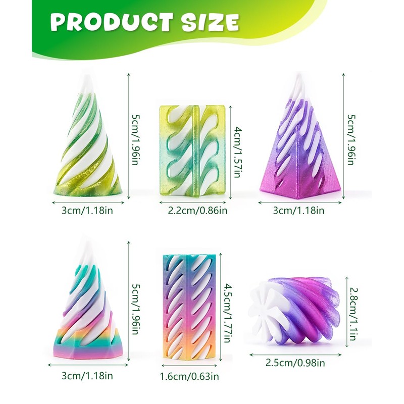 hand spinners, 6PCS Mini 3D Printed Spiral Cone Fidget Toy,