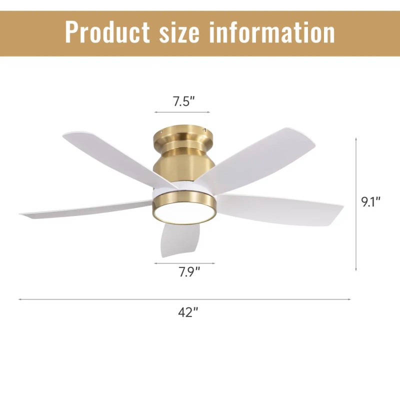 42-Inch Flush Mount Indoor Ceiling Fans with LED Light &