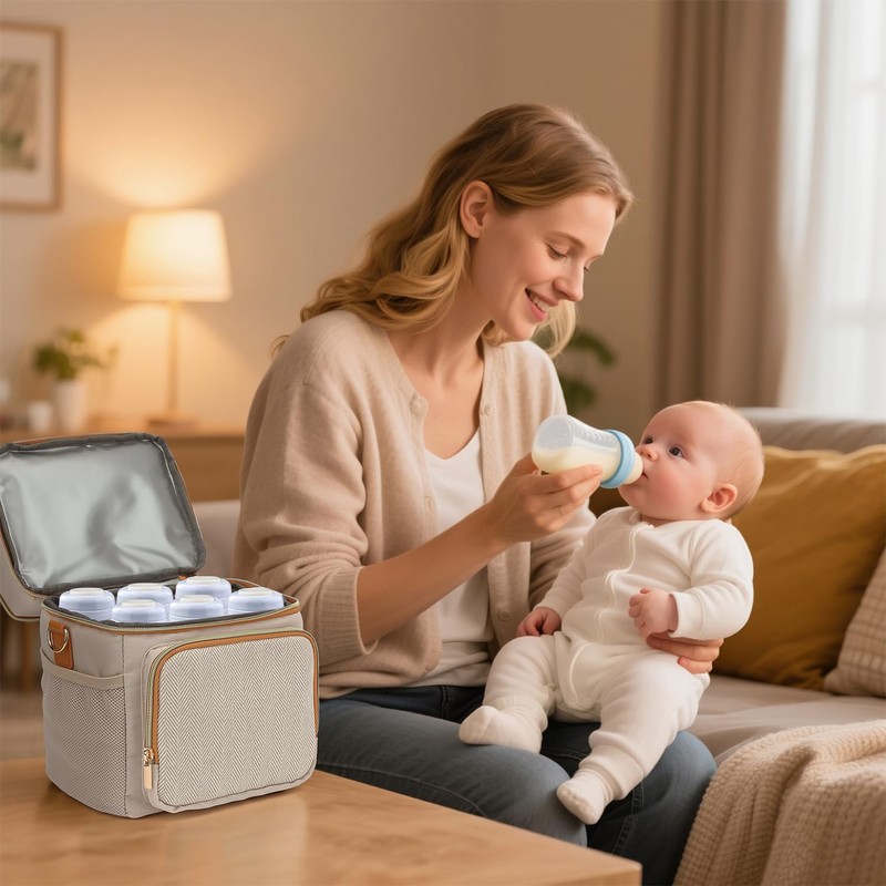 Double Layer Breastmilk Cooler Bag with Ice Pack Insulated Travel
