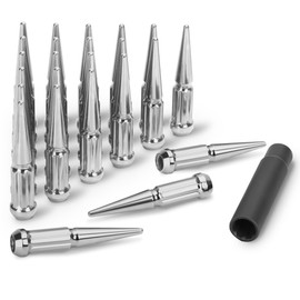 M14x1.5 Spike Lug Nuts Chrome 24 Pcs, 14mm x 1.5 Spline Spiked Lug Nuts for Chevy Silverado 1500 GMC Sierra Ford F150, 14x1.5 Truck Lugnut for Ram Yukon Tahoe, Solid Metal Wheel Nut with 1 Socket Key