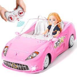 UMONIE Pink Remote Control Car for Girls, 1:18 RC Car Toys for Kids with Doll, 2.4Ghz Racing Car for Toddler, Birthday for Grils 8-10