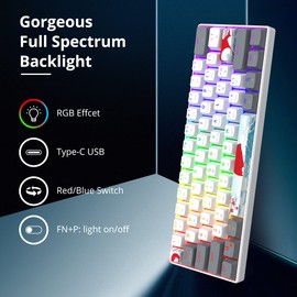 iTastatur 60% Mechanical Keyboard 61-Key Wired Gaming Keyboard with Red Switch RGB Lighting Effect PBT Keycaps Ultra-Compact Mini Keyboard Suitable for Win/Mac(61 White)