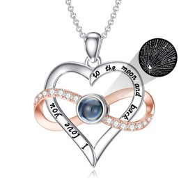 SOULMEET White Gold Plated Silver 100 Languages I Love You Projection Necklace Projection Pendant Gifts for Women Mom Wife on Christmas Valentine Mothers Day (Infinity Heart)